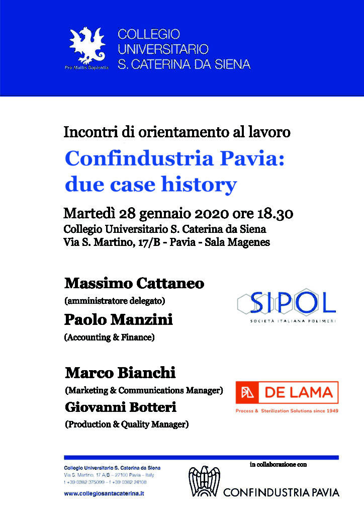 Save the date. January 28thCollegio Universitario S. Caterina da Siena Pavia, h 18,30