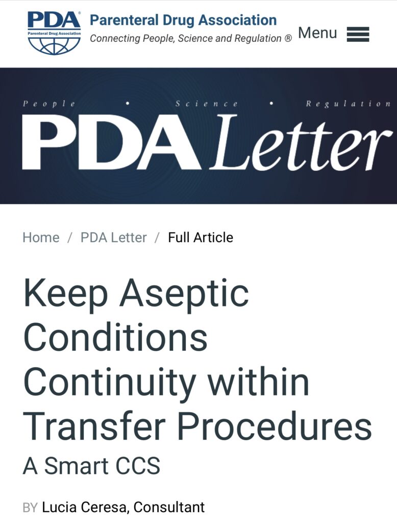 De Lama on PDA LETTER article: Keep Aseptic Conditions Continuity within Transfer Procedures