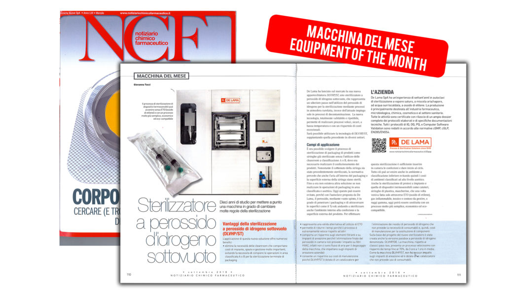 THE NCF MAGAZINE APPOINTED THE NEW DLVHP/ST HYDROGEN PEROXIDE STERILIZER BY DE LAMA, ‘MACHINE OF THE MONTH’